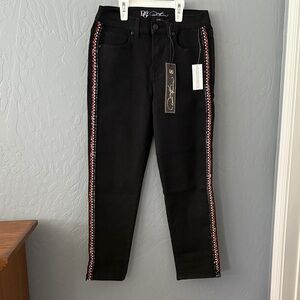 DG2 by Diane Gilman Black Jeans with Red/white pattern Trim
